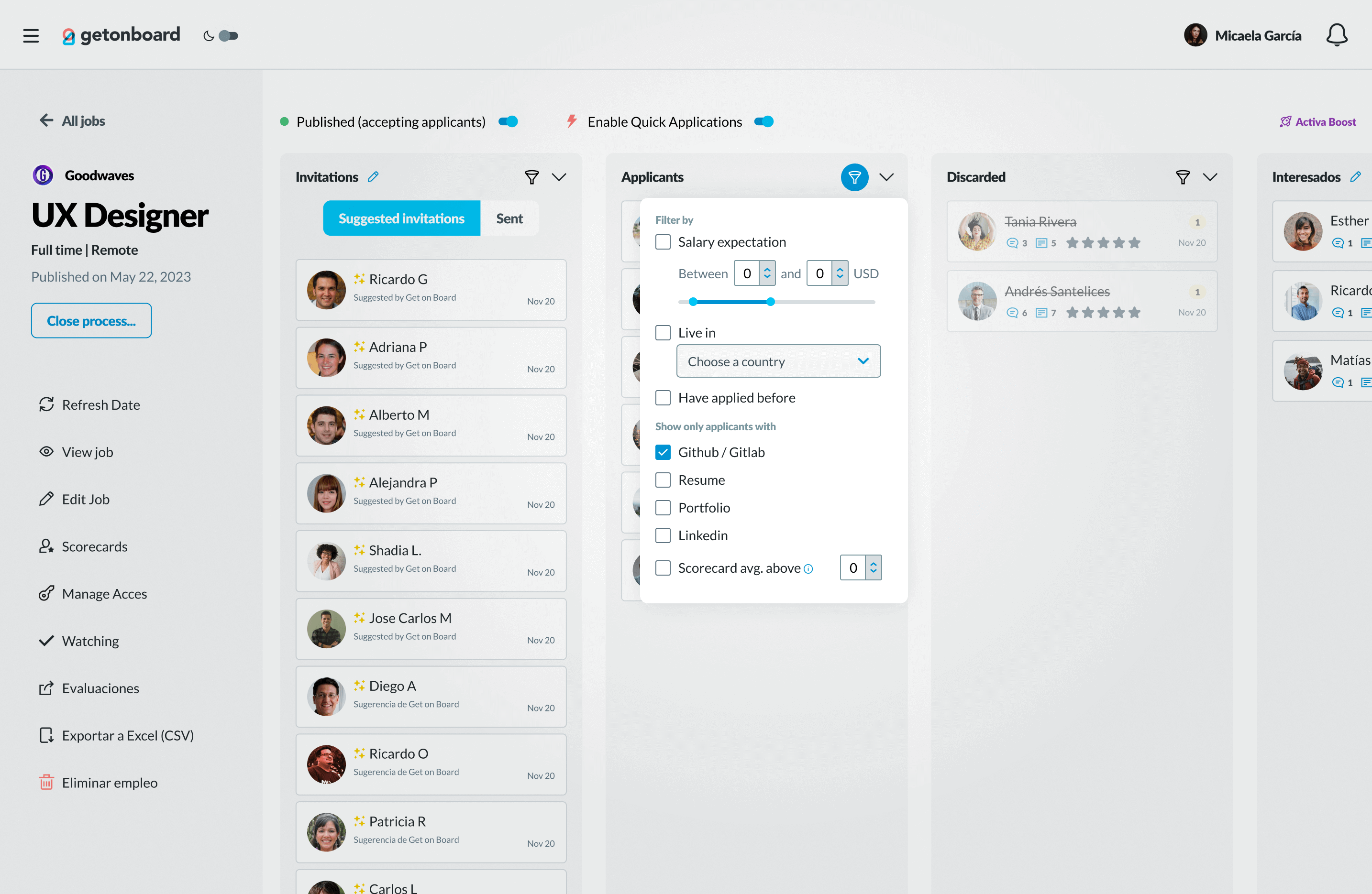 Kanban board for each process